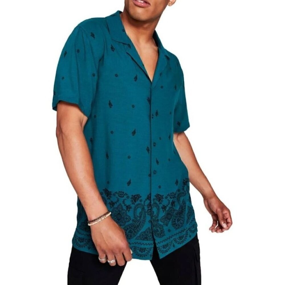 And Now This‎ Mens Teal/Black Lacrosse Paisley Button Down Shirt XL NEW
